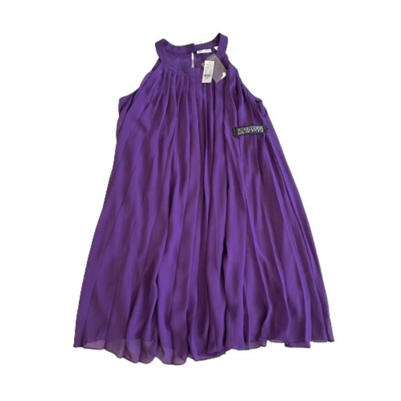 New York & Co Purple Halter Sleeveless Pleated Chiffon Overlay Dress Small NEW - Picture 12 of 12